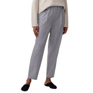 Eileen Fisher Soft Wool Flannel Pleated Tapered Ankle Pant Moon Gray M
